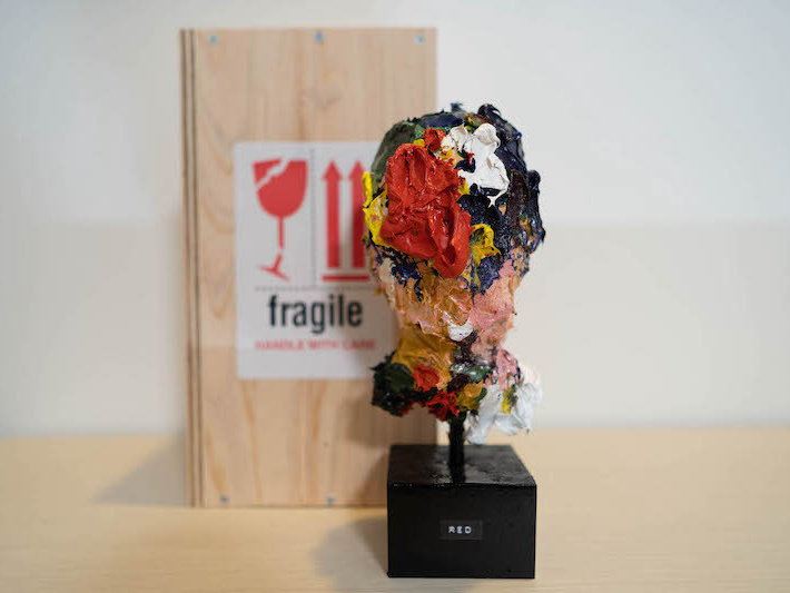 Red abstract sclpture contemporary portrait 