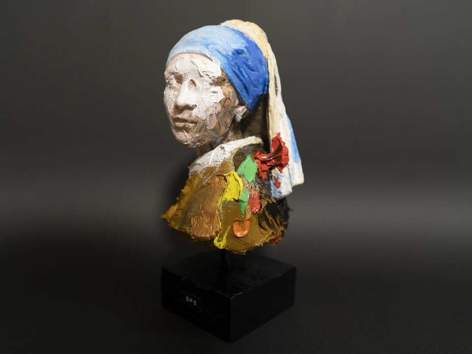 Yellow abstract sclpture contemporary portrait 