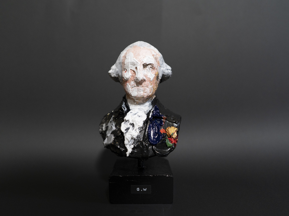 Red abstract sclpture contemporary portrait 